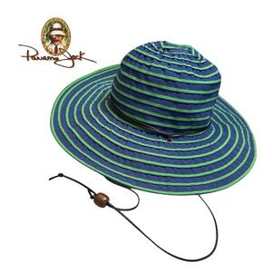 Panama Jack Blue and‎ Neon Green Sriped Wide Brim Hat